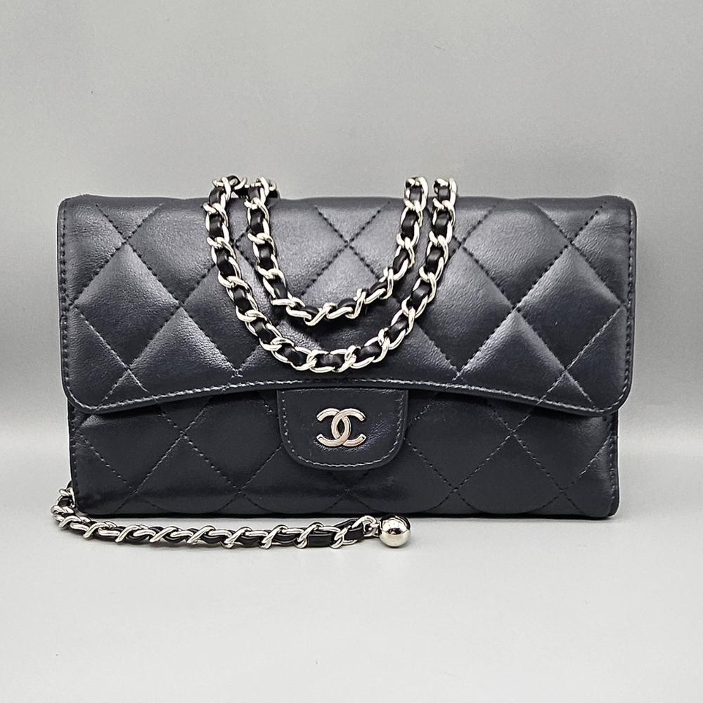 CHANEL Grey Authentic Tri-fold Wallet/Clutch